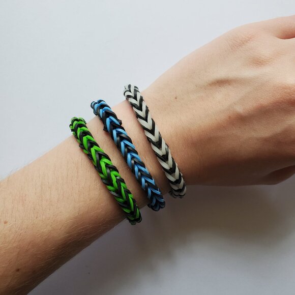Handmade Multicolor and Black Fishtail Rainbow Loom bracelets - Picture 3 of 4